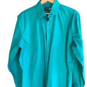J. Ferrar Slim Men's Long Sleeve Button-Down Dress Shirt, Vibrant Teal Size L